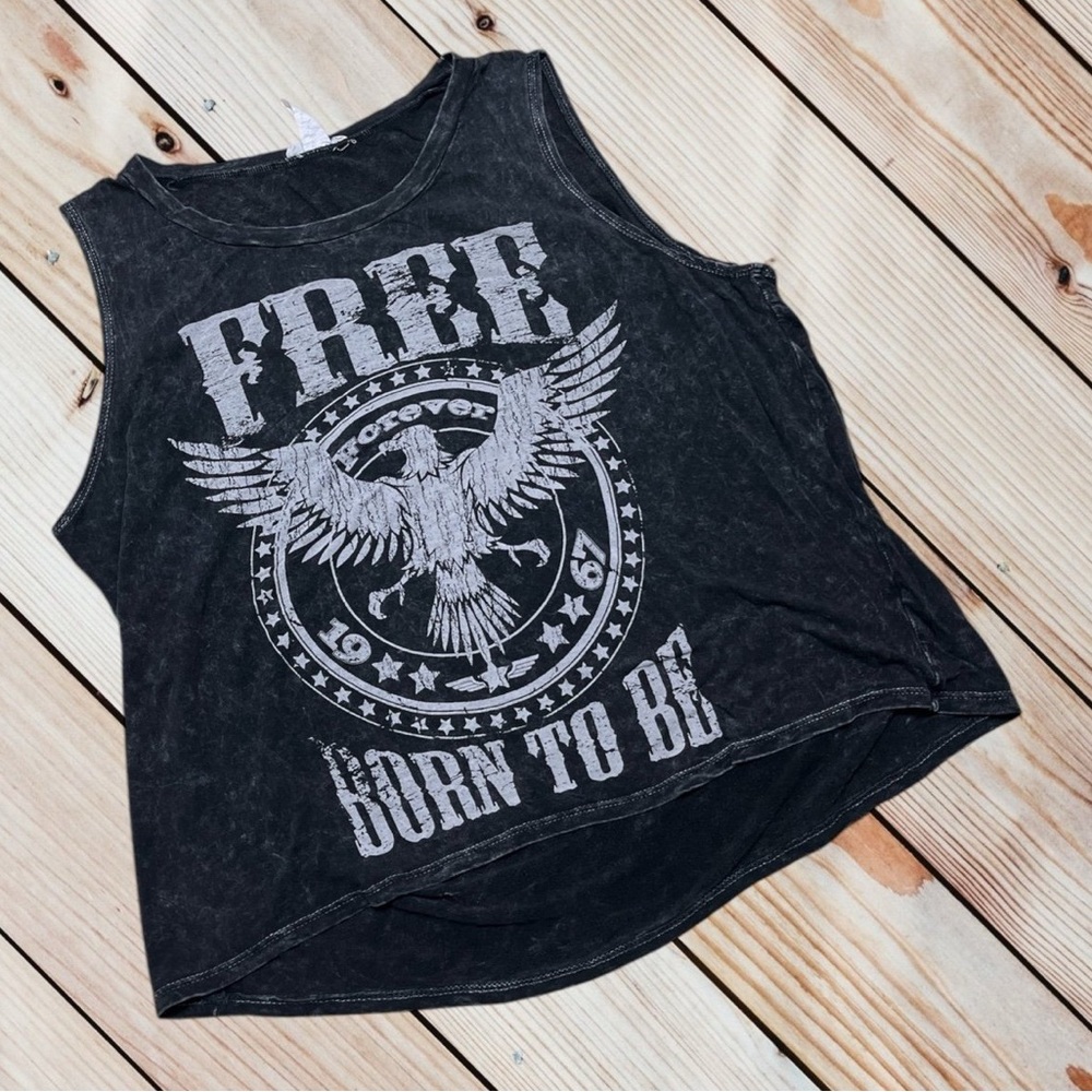Touch Blue XL Born To Be Free washed black tank